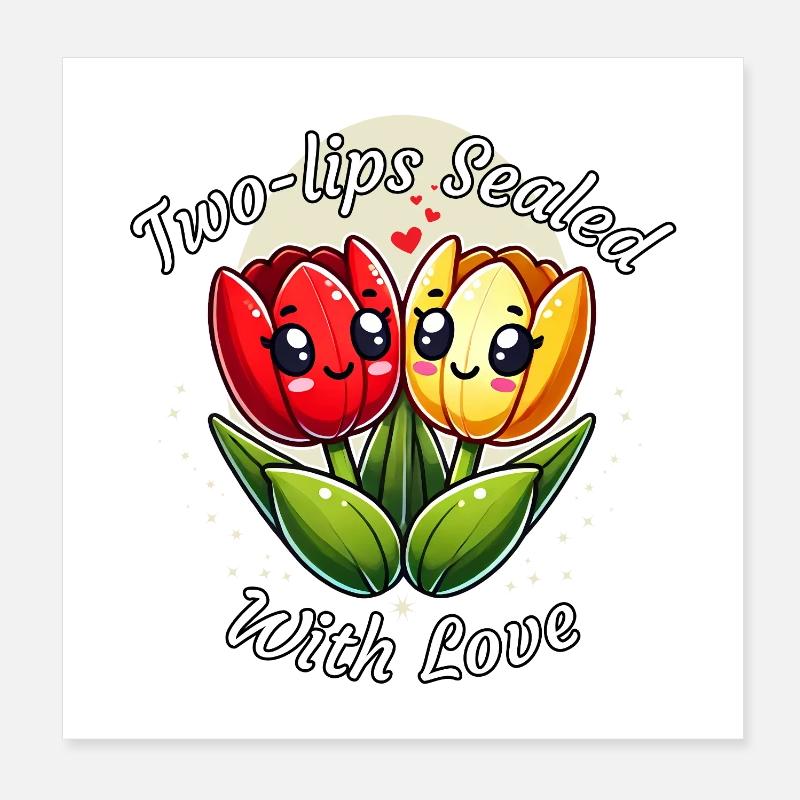 Kawaii Tulips Two-lips Sealed With Love  Poster 8" x 8" (20x20 cm)