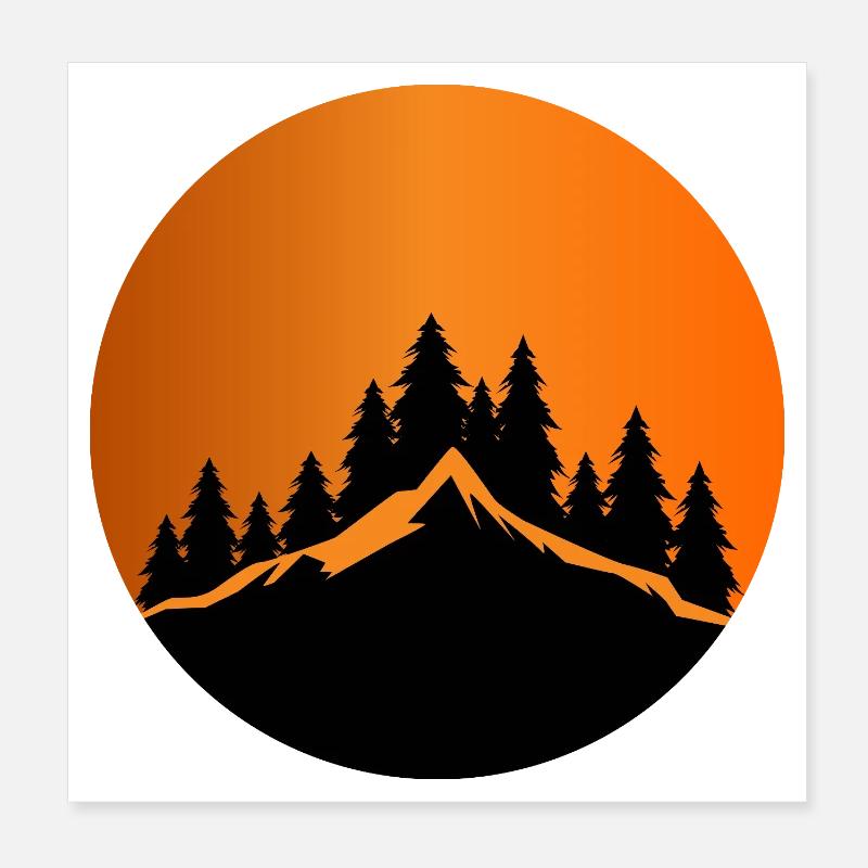 Sunset Mountain Forest Silhouette Poster 8" x 8" (20x20 cm)