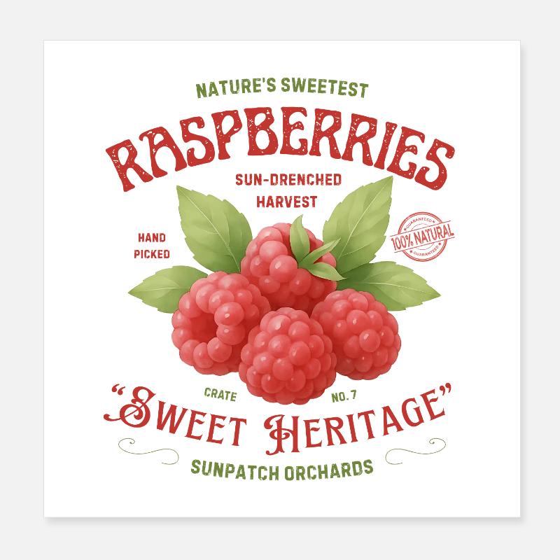 Raspberries Sweet Fruit Watercolor Raspberry Poster 8" x 8" (20x20 cm)