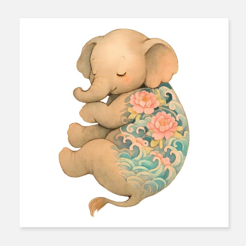Floating Inked Elephant – Peace in Pastel Poster 8" x 8" (20x20 cm)
