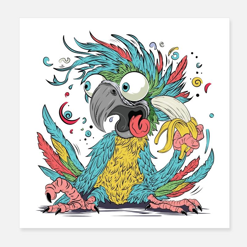 Cuclillo Perroquet Conception de dessin ludique | Coloré Poster 20 x 20 cm