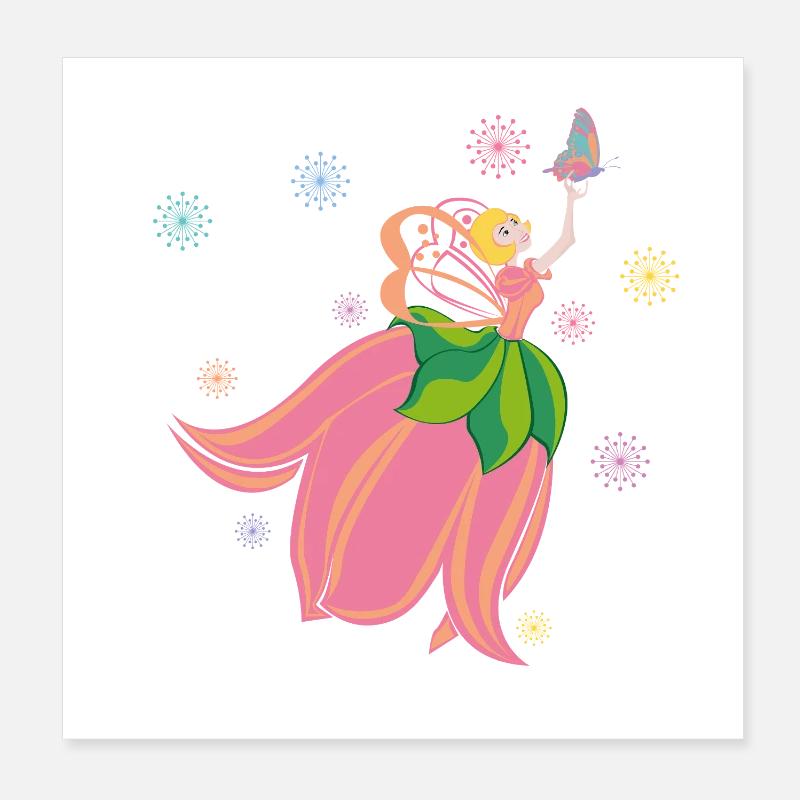 Fabuleuse fée des fleurs avec papillon Poster 20 x 20 cm