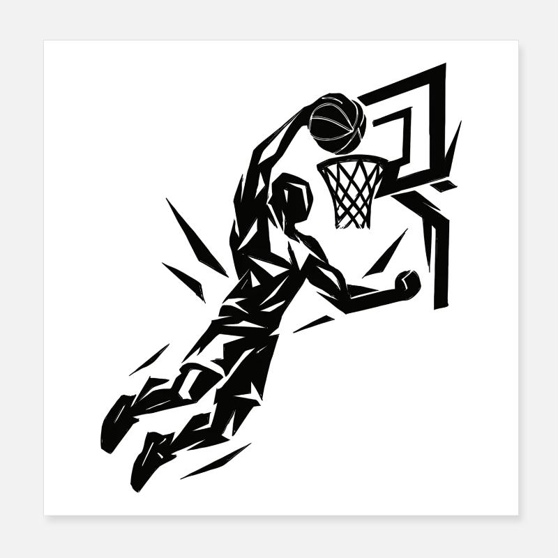 Basketball Slam Dunk Throw Player Dunking Gift Poster 8" x 8" (20x20 cm)