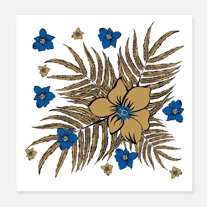 Motif de feuilles et de fleurs tropicales Poster 20 x 20 cm