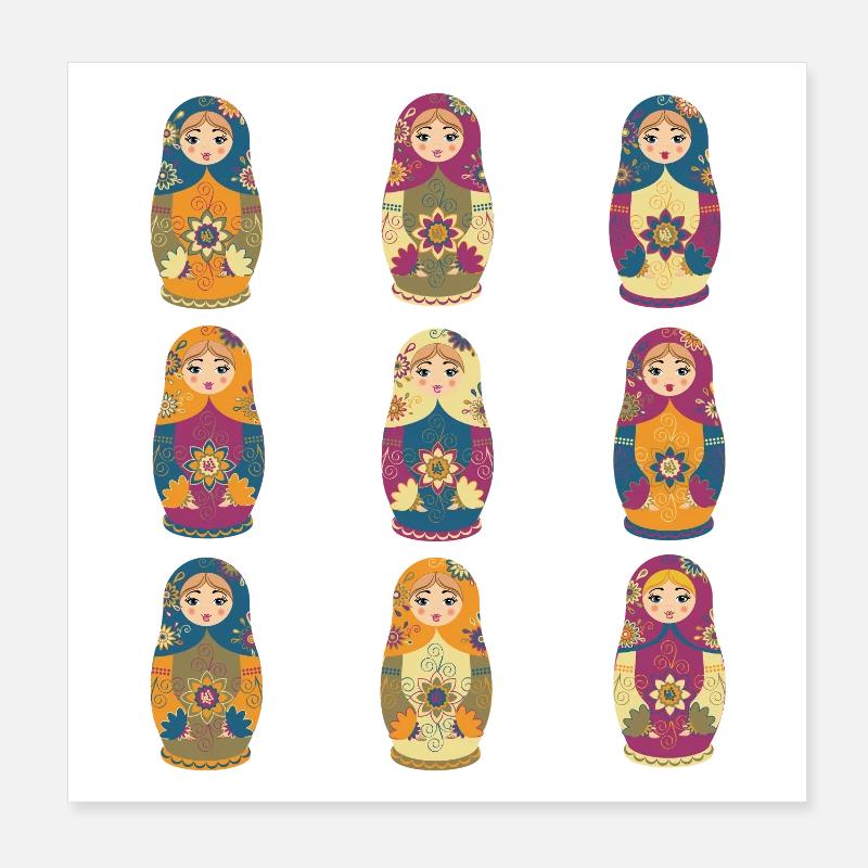 Traditional Russian Matryoshka Dolls Pattern Poster 8" x 8" (20x20 cm)