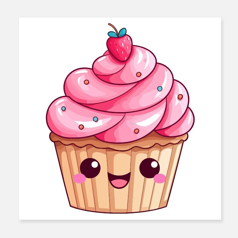 Conception mignonne de cupcake tourbillon de fraises Poster 20 x 20 cm