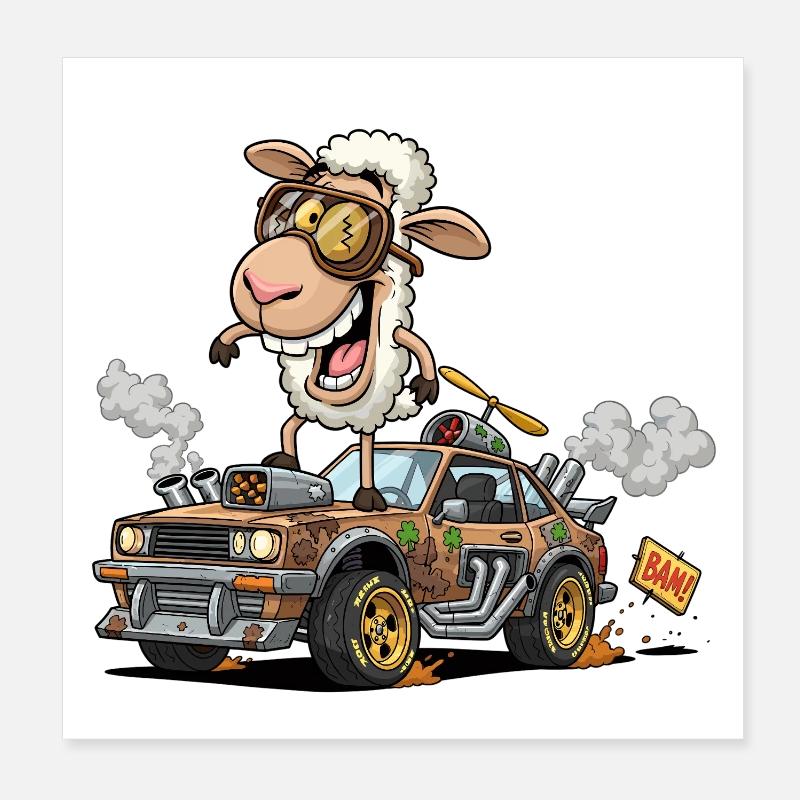 Llama Racer with Steampunk Gear Poster 8" x 8" (20x20 cm)
