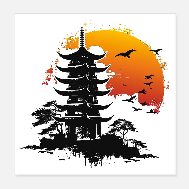 Pagode Orange Japon Poster 20 x 20 cm