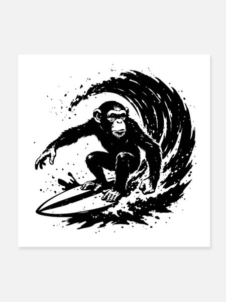 Surf Affe - Poster 20x20 cm - Weiß