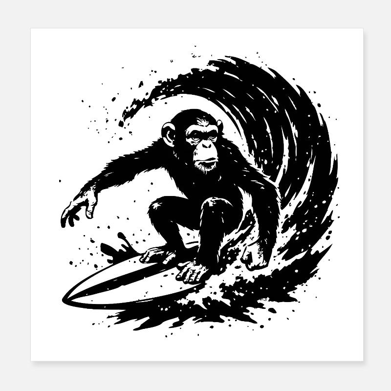 Surf Monkey Poster 8" x 8" (20x20 cm)