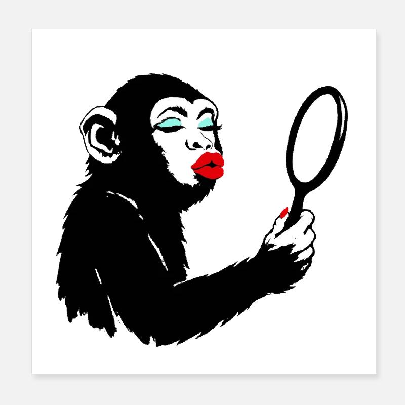 Dame singe vaniteuse avec miroir Poster 20 x 20 cm