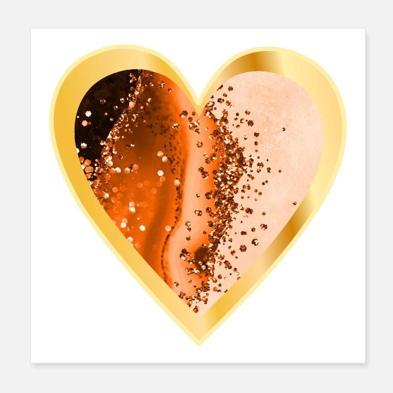 COEUR AMOUR ORANGE Poster 20 x 20 cm