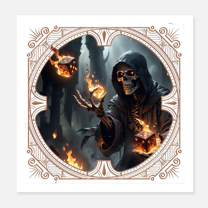 Skeleton Dice Magic and Fire Poster 8" x 8" (20x20 cm)