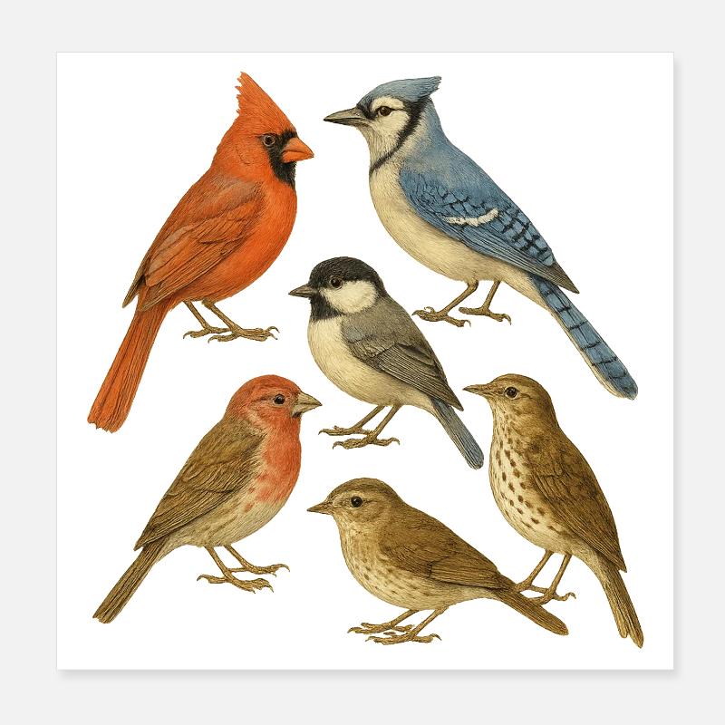 Collection d'Oiseaux Naturel Poster 20 x 20 cm