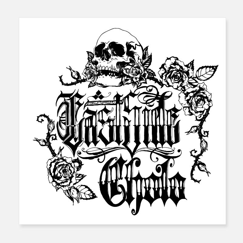 Lettrage chicano : « East Side Cholo » - Poster 20 x 20 cm - blanc