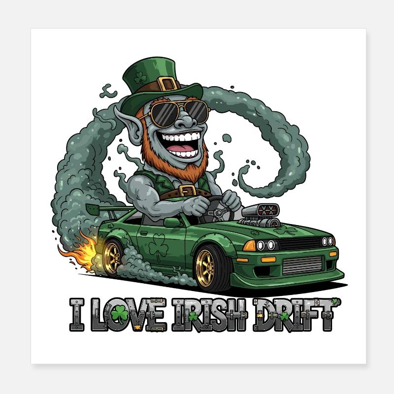 St. Patrick's Day Stunt Drifting Design Poster 8" x 8" (20x20 cm)