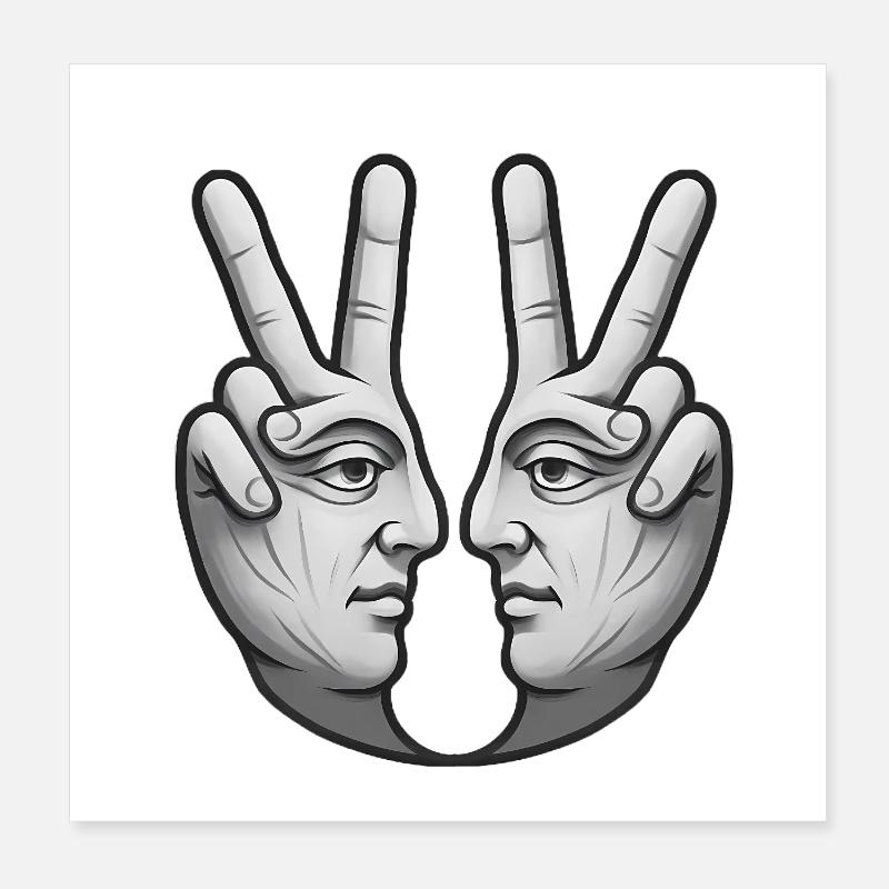 Surrealistic double face hand art Poster 8" x 8" (20x20 cm)