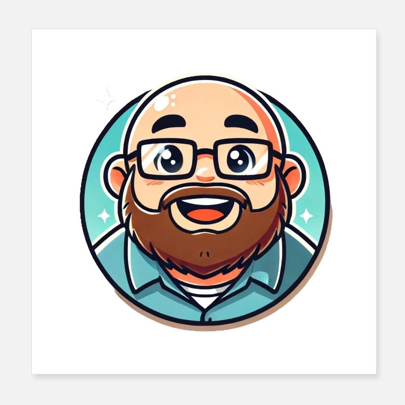 Bärtiger Geek Avatar Runde Aufkleber Poster 20x20 cm