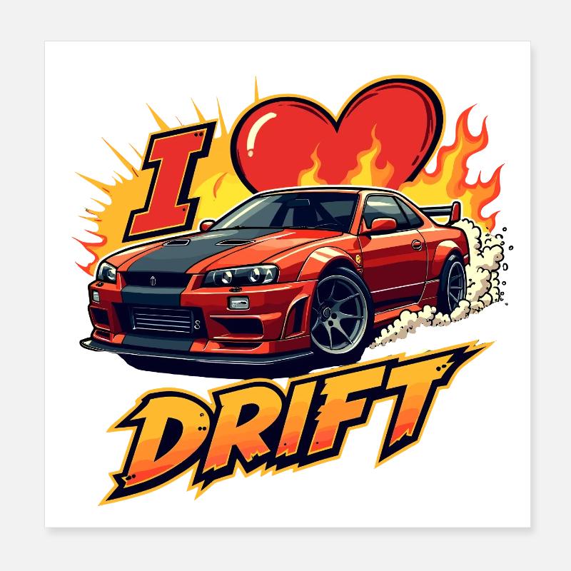Speedster Drift Auto Illustration Poster 20x20 cm