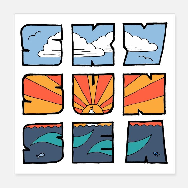 Ciel Soleil Mer Poster 20 x 20 cm