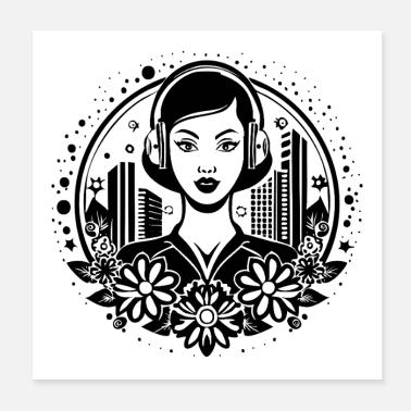 Techno Beat kick – Donna, Cuffie, Sequenza Poster 20x20 cm