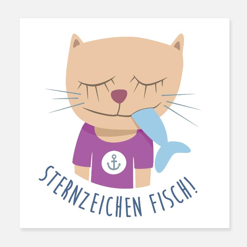 Katze Hafen maritim Anker Fisch Comic Sternzeichen Poster 20x20 cm