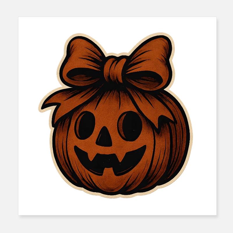 Spooky pumpkin with bow Poster 8" x 8" (20x20 cm)