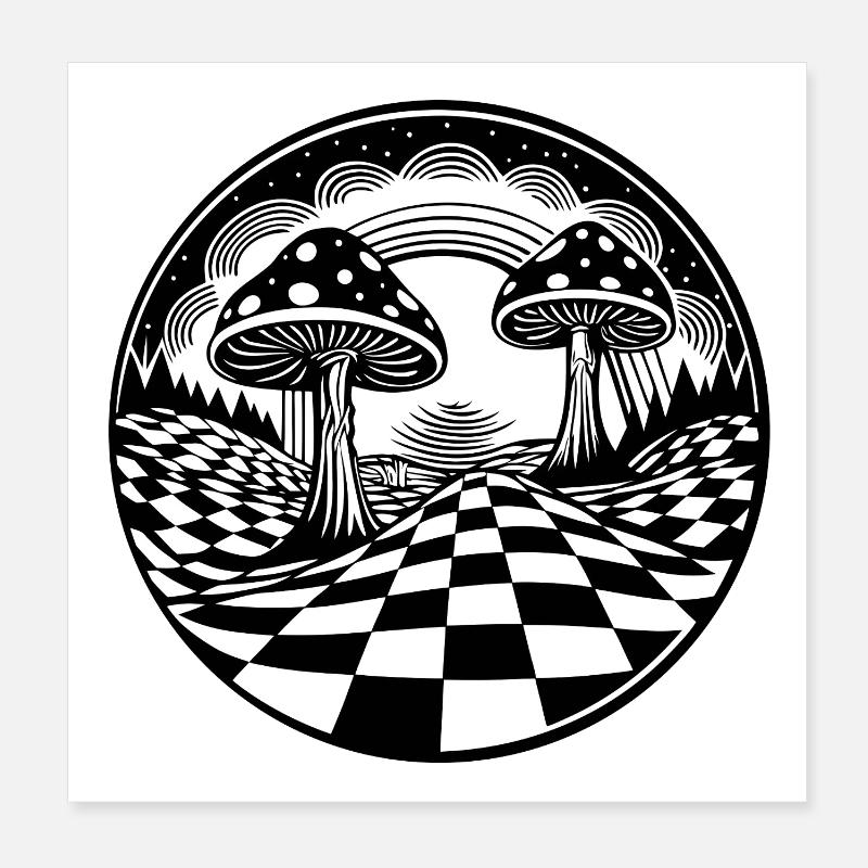 Psychedelic Mushroom Landscape Design Poster 8" x 8" (20x20 cm)