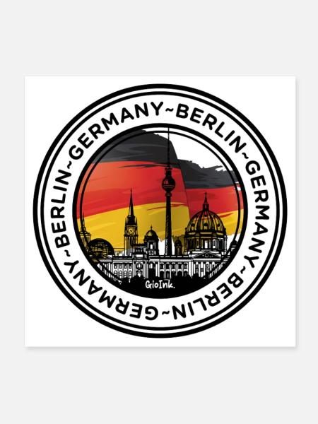 Berliner Skyline mit deutschen Flaggenfarben - Poster 20x20 cm - Weiß - Vorne