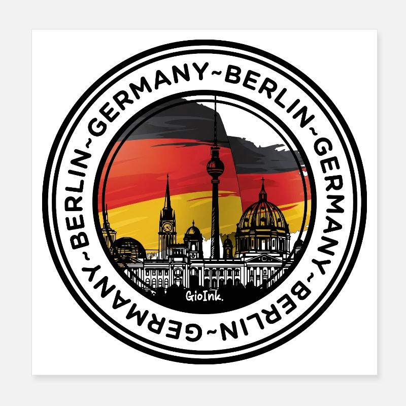 Berliner Skyline mit deutschen Flaggenfarben Poster 20x20 cm