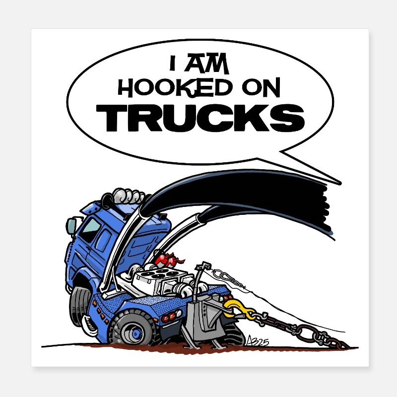 HookedOnTRUCKS-BLAU Poster 20x20 cm