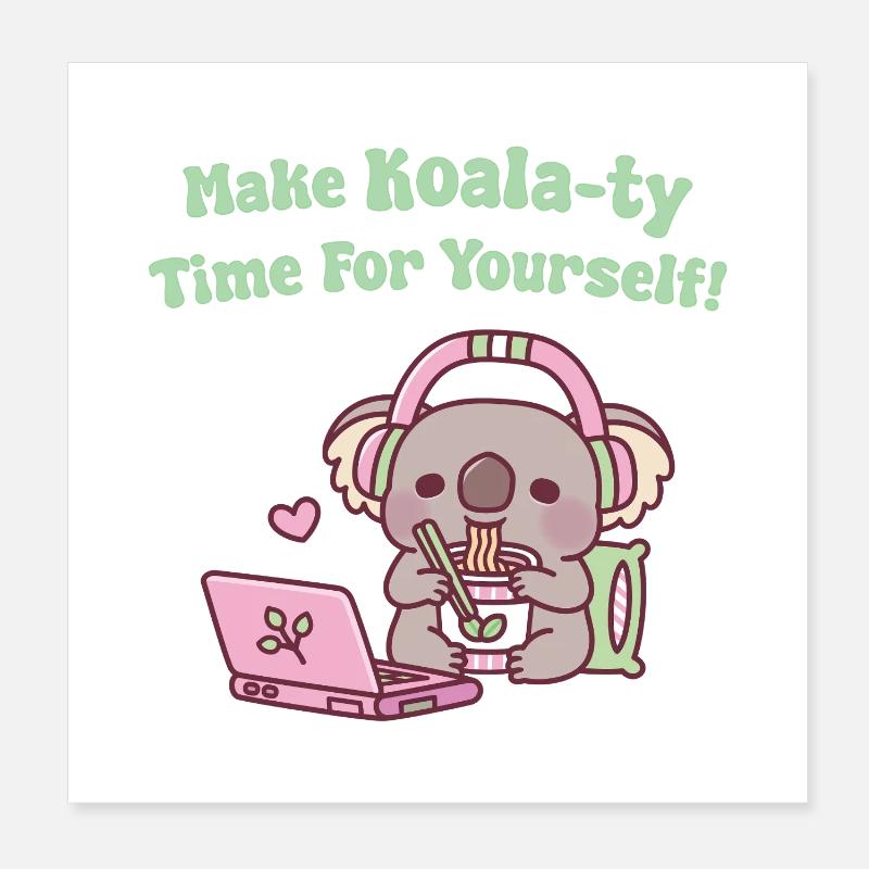 De mignons koalas mangeant des nouilles font du temps pour les koala-ty Poster 20 x 20 cm