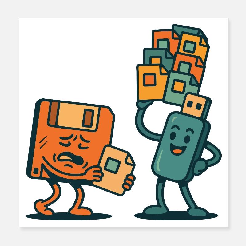 Diskette vs. USB-Laufwerk Retro Tech Sarkasmus Poster 20x20 cm