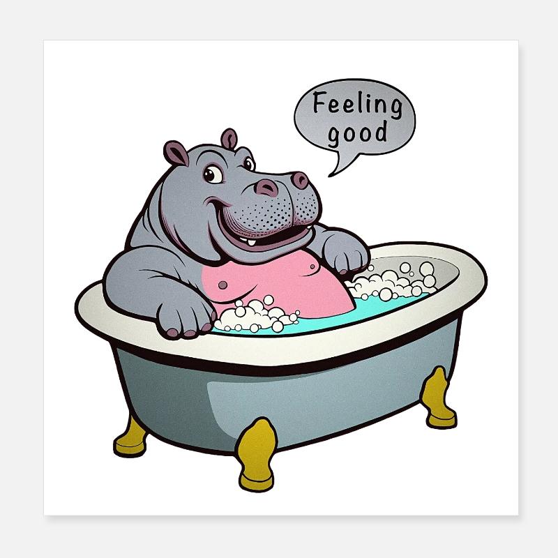 Hippopotame dans le bain Poster 20 x 20 cm