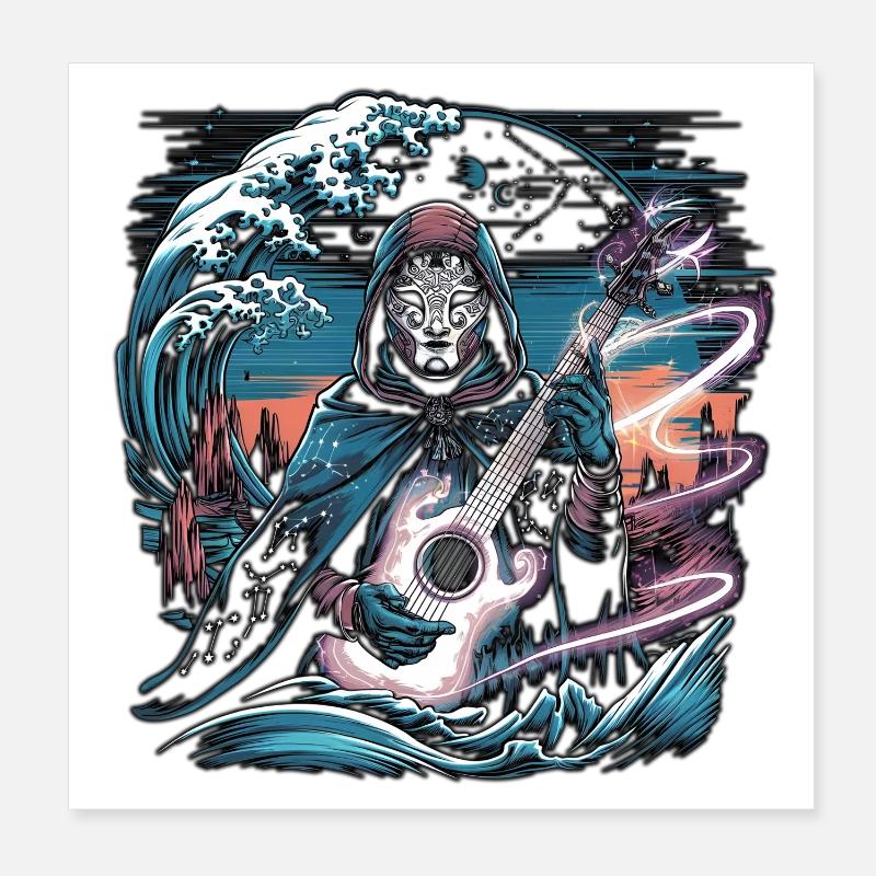 Mystic Night Guitariste Illustration Poster 20 x 20 cm