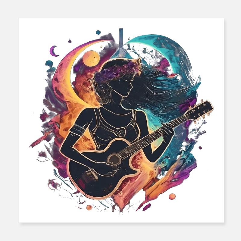 Celestial Guitarist Art Illustration Poster 8" x 8" (20x20 cm)