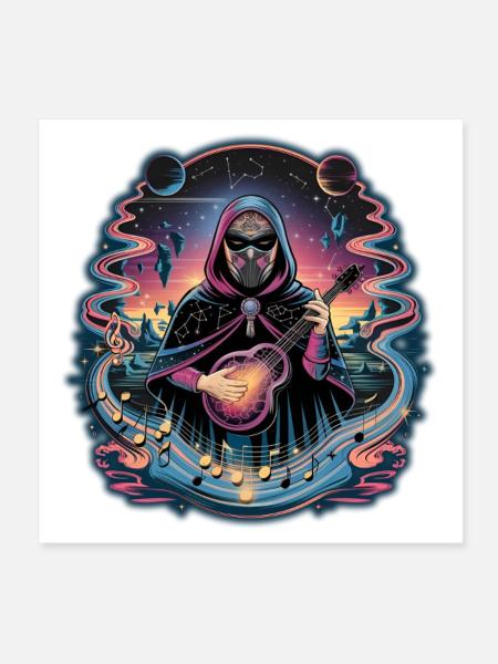 Mystischer Astronaut Musiker Illustration - Poster 20x20 cm - Weiß - Vorne