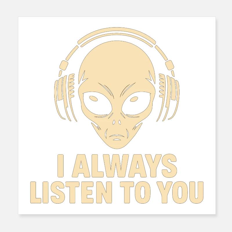 extraterrestre avec des écouteurs Poster 20 x 20 cm