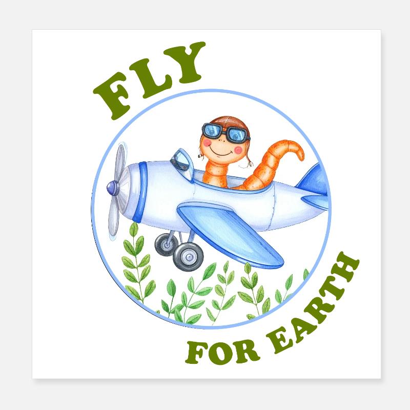 Eco Pilot – Ver de terre dans un avion Poster 20 x 20 cm