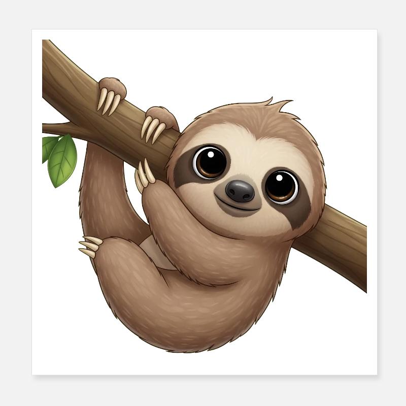 Cute sloth with branch Poster 8" x 8" (20x20 cm)