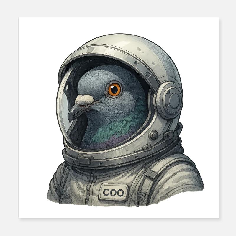 Pigeon astronaute gros plan dans le casque de combinaison spatiale Poster 20 x 20 cm