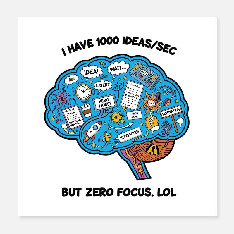 Creative Brainstorming Illustration Poster 8" x 8" (20x20 cm)