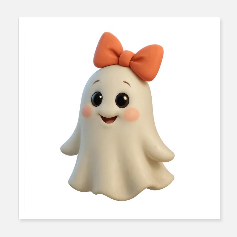 Playful 3D Cartoon Ghost Design with Bow Poster 8" x 8" (20x20 cm)
