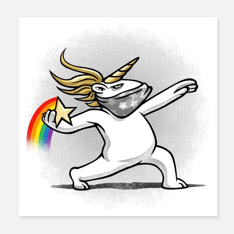 Einhorn wirft einen Regenbogen Poster 20x20 cm