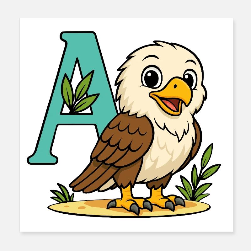 Aigle mignon avec initiale A et feuillage Poster 20 x 20 cm