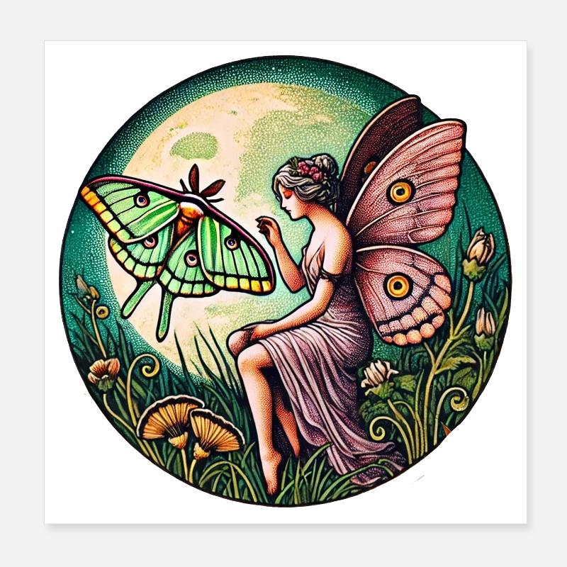 Scène de fée enchantée et de papillon Poster 20 x 20 cm