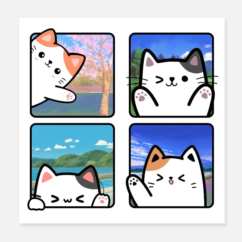 Chats voyageurs - Poster 20 x 20 cm - blanc