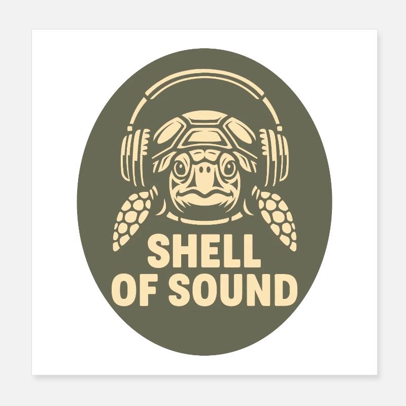Turtle mit Kopfhörer Poster 20x20 cm
