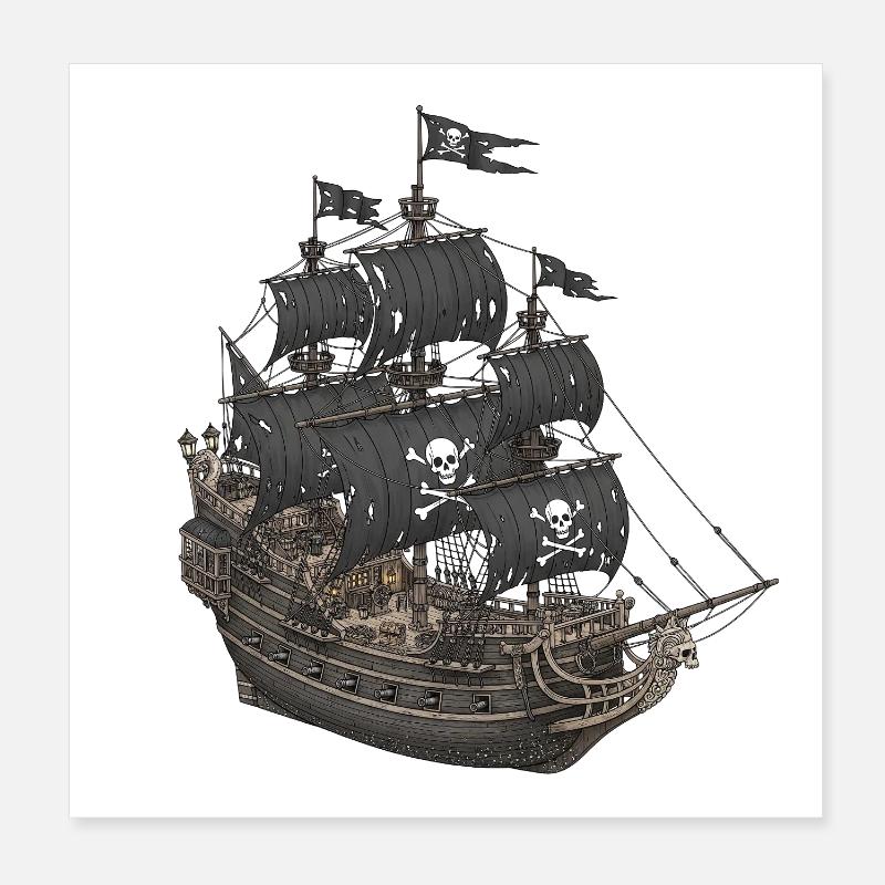Bateau pirate abandonné avec logo tête de mort Poster 20 x 20 cm