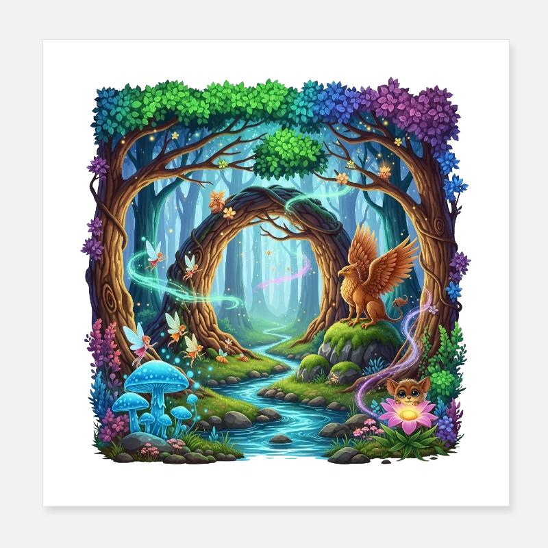 Enchanted Forest Dream Fantasy Landscape Poster 8" x 8" (20x20 cm)